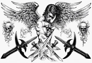 Fallen angel - men with two swords tattoo idea