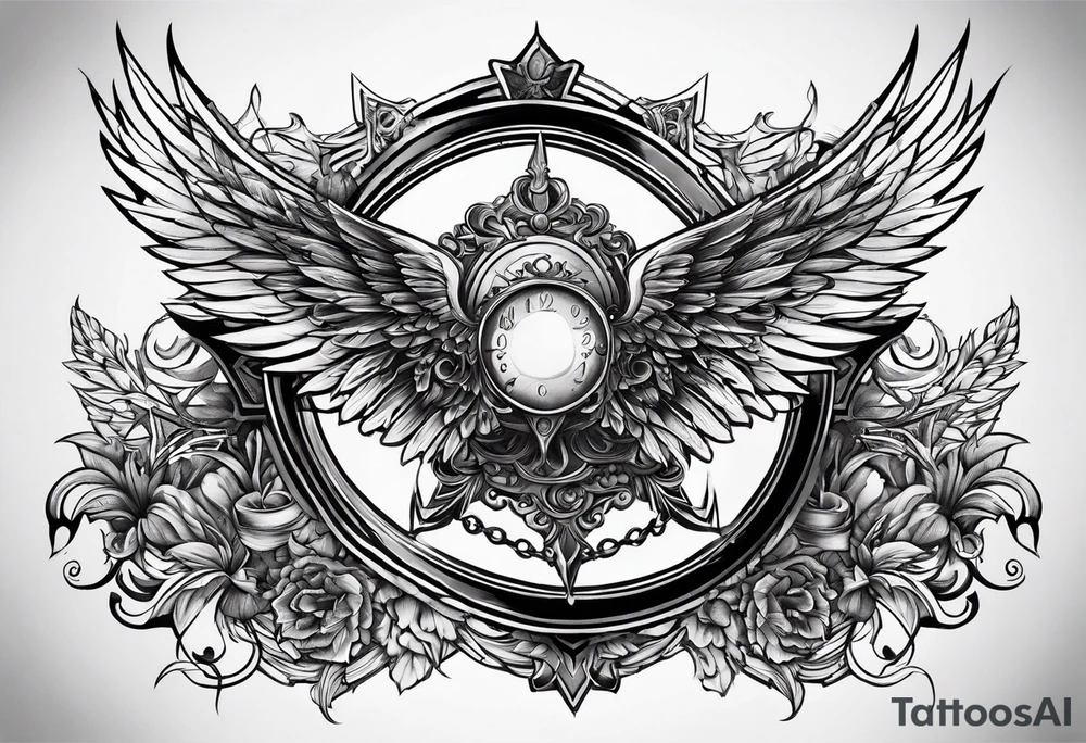 chest cross and wings tattoo idea