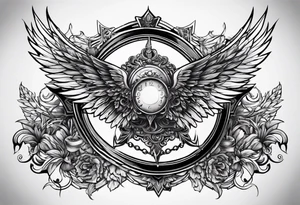 chest cross and wings tattoo idea