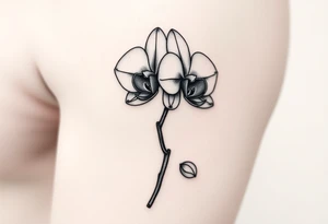 A delicate, black and white fine-line tattoo for make, featuring a gracefully detailed orchid stem with two flowers in full bloom, with soft, intricate petals and elegant curves tattoo idea