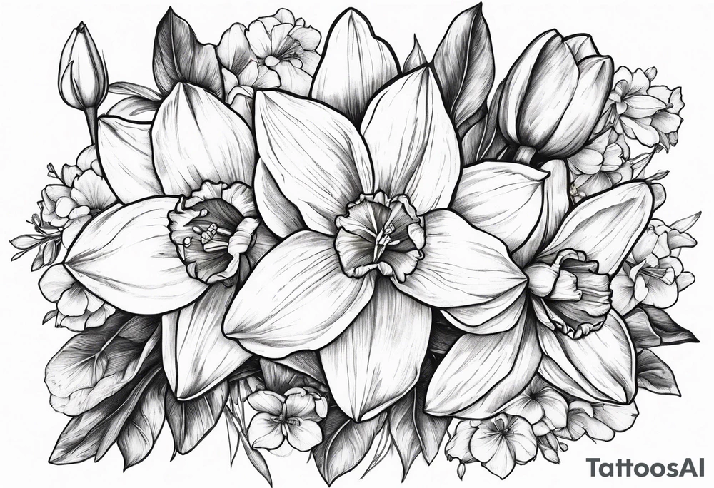 Narcissus floral bouquet tattoo idea