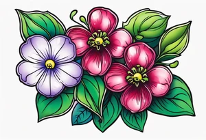 wildlower tattoo with 2 violets as the focal point.  1 small blueberry and 1 small raspberry tattoo idea