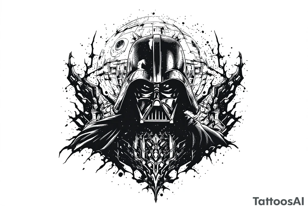 Darth vader with death star in the backdrop tattoo idea