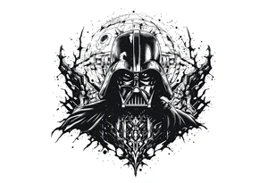 Darth vader with death star in the backdrop tattoo idea