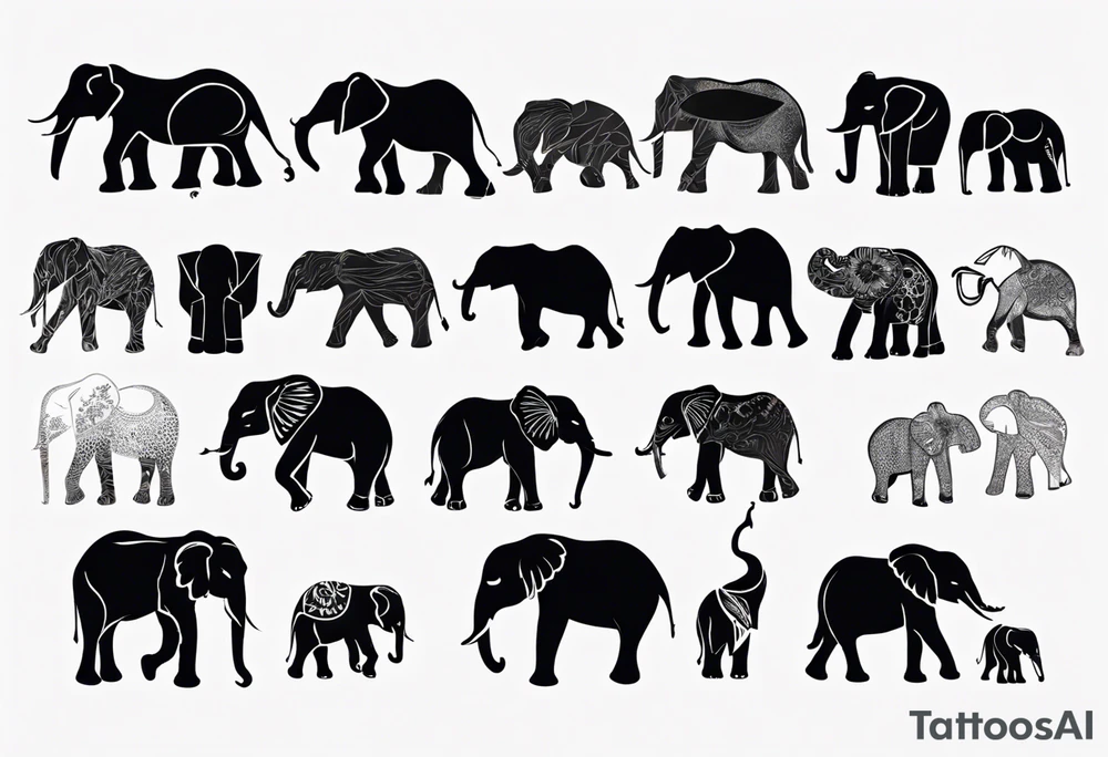 Minimalistic, fully black side silhouette of an elephant tattoo idea