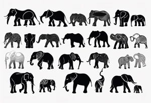 Minimalistic, fully black side silhouette of an elephant tattoo idea