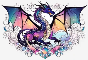 Constellation, kawaii dragon, snowflake tattoo idea