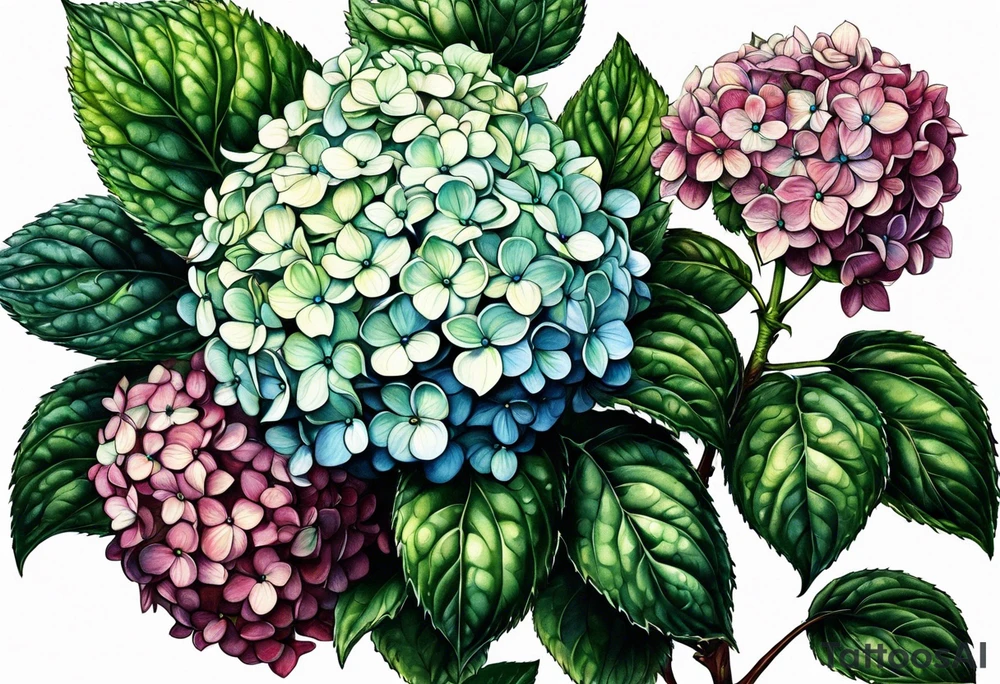 Single hydrangea with stem tattoo idea