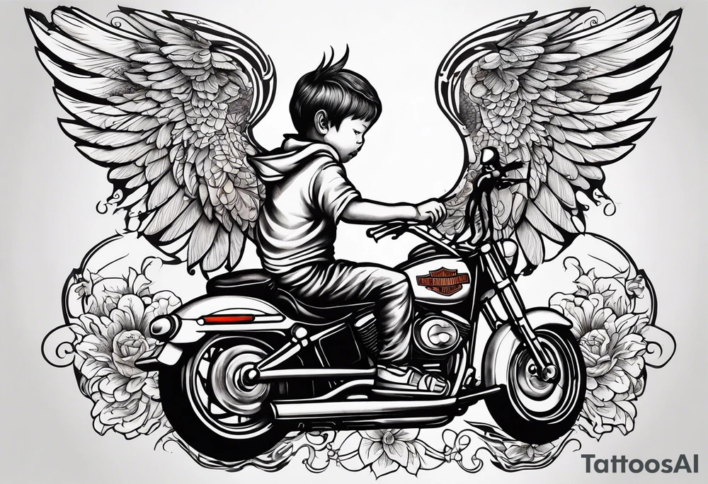cherub with harley davidson wings tattoo idea