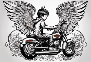 cherub with harley davidson wings tattoo idea