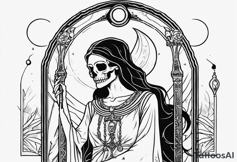 High priestess as a skeleton with moon tarot card tattoo idea High priestess as a skeleton with moon tarot card tattoo idea