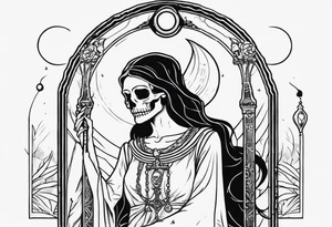 High priestess as a skeleton with moon tarot card tattoo idea