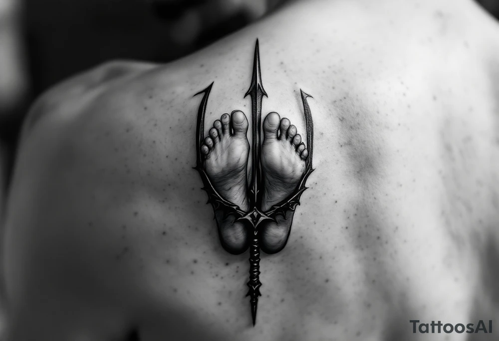 barefoot behind trident tattoo idea