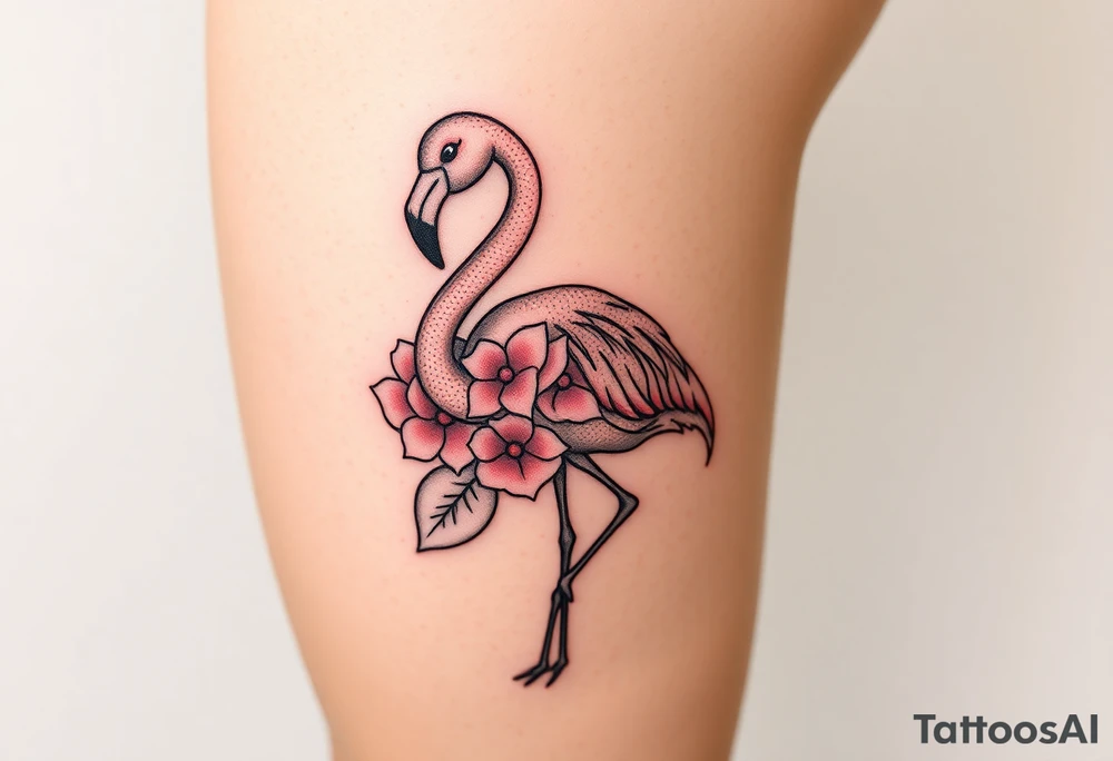 Flamingo made of hydrangea tattoo idea