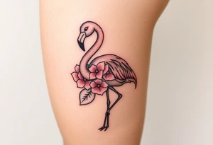 Flamingo made of hydrangea tattoo idea