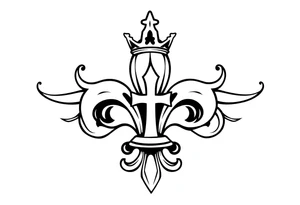 a flor de lis with a crown and a cross inside the flor de lis tattoo idea