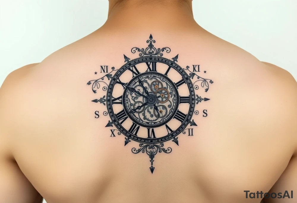 vintage roman numerals within ornate clockwork mechanism tattoo idea