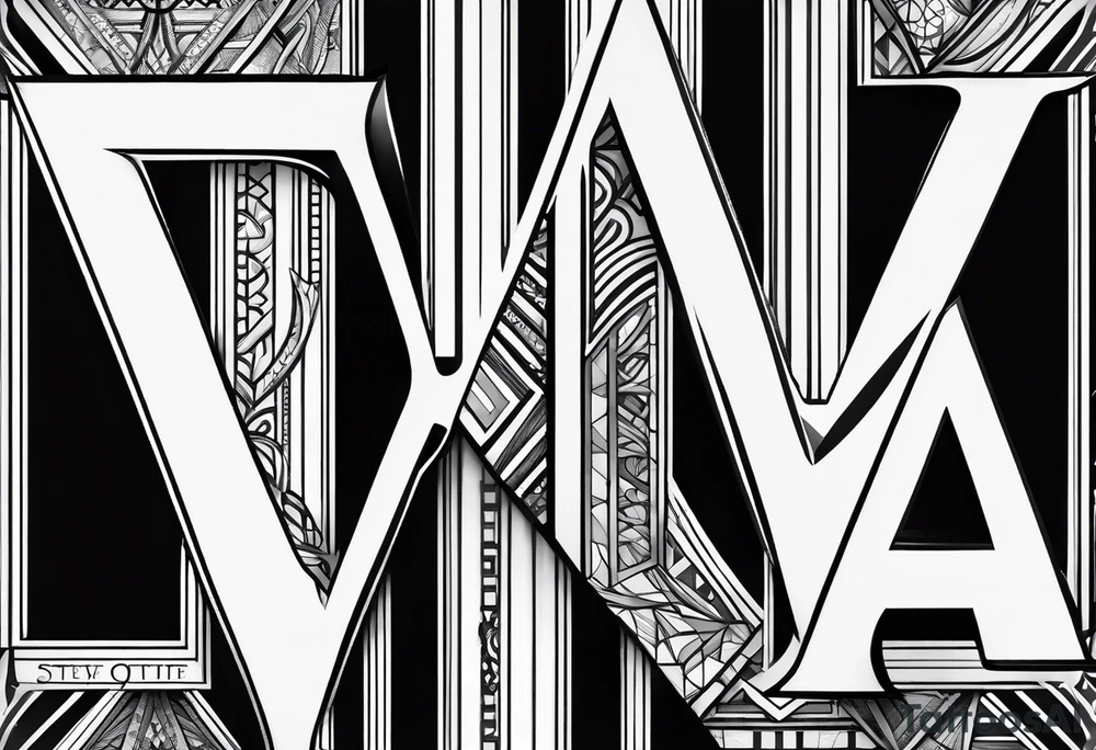profile picture
Geometric monogram black and white tattoo using all the letters in STEVE and BREANNA in large block lettering tattoo idea