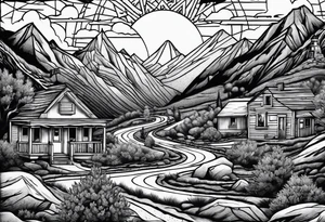 Mountain scene with route 66 sign tattoo idea