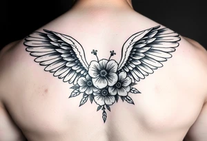 In memory of daddy angel wings and flowers tattoo idea
