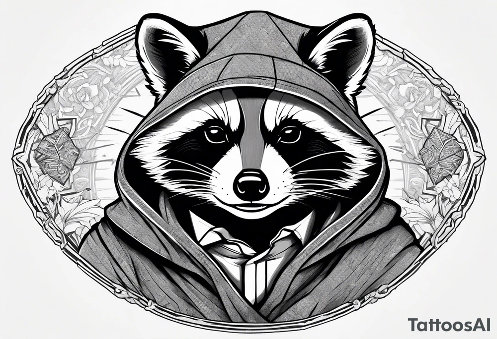 raccoon wearing a Superman hoodie tattoo idea