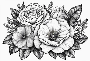 Flower heads of primrose 2 carnation and rose together tattoo idea