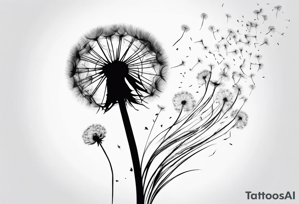 A whole dandelion being blown away tattoo idea