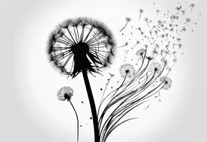 A whole dandelion being blown away tattoo idea