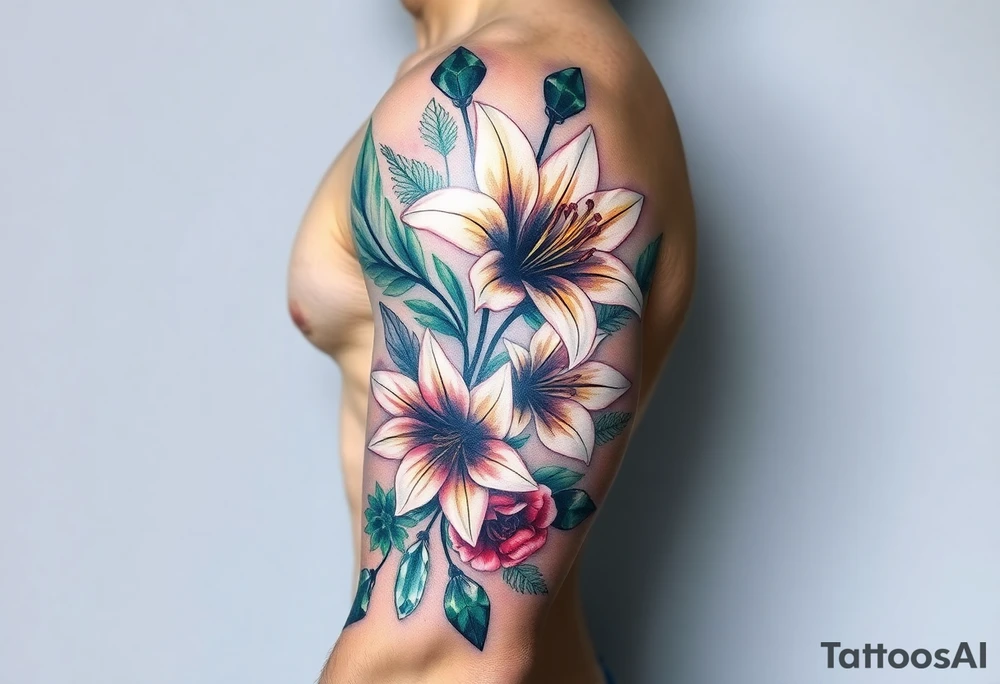 Lilies and emeralds tattoo idea