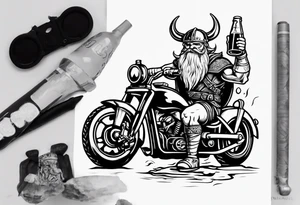 A viking drinking a beer on a motorcycle tattoo idea