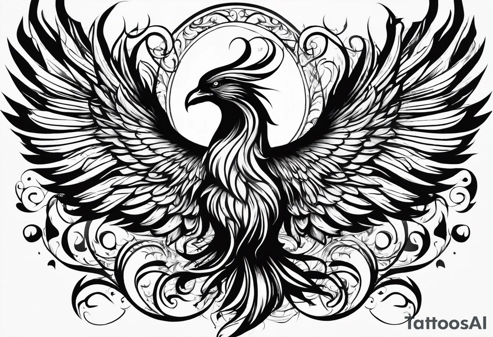 Depict a phoenix rising from flames shaped like hearts, symbolizing the transformative power of love and the strength that emerges from the ashes of challenges. tattoo idea