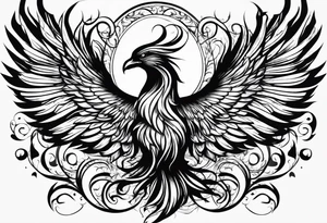 Depict a phoenix rising from flames shaped like hearts, symbolizing the transformative power of love and the strength that emerges from the ashes of challenges. tattoo idea