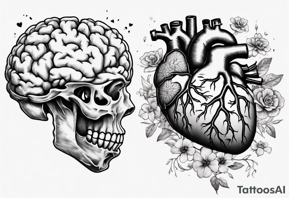 Half a human heart and half a human brain side by side tattoo idea