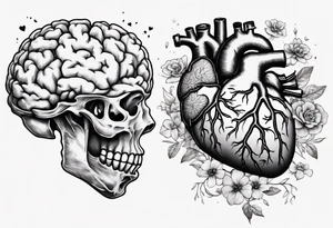 Half a human heart and half a human brain side by side tattoo idea