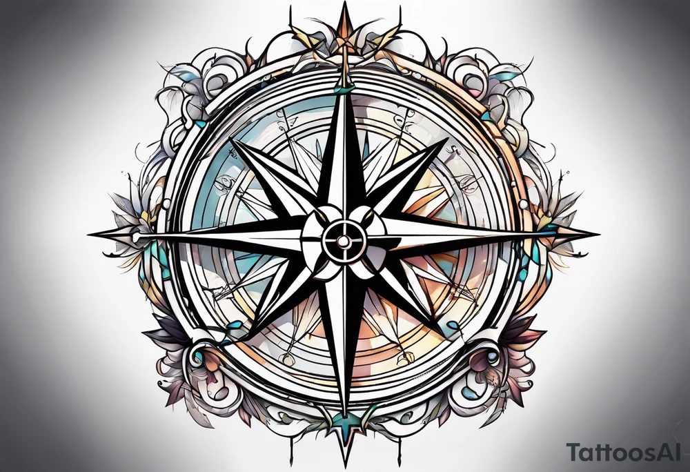 compass rose with long lines tattoo idea