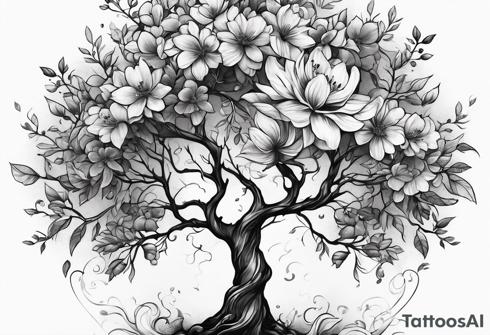 Tree with flowers tattoo idea