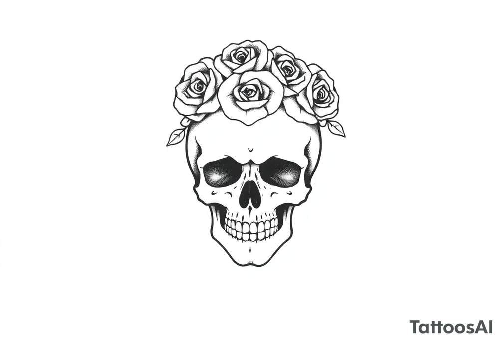 skull with crown of roses tattoo idea