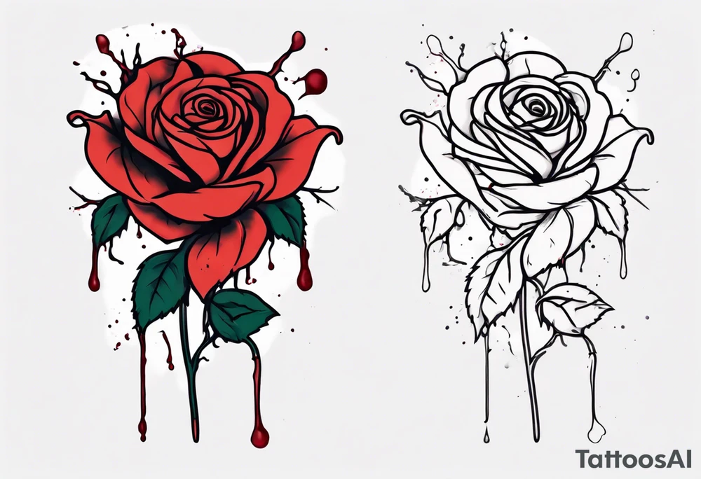 rose flower, one line, blood dripping from flower tattoo idea