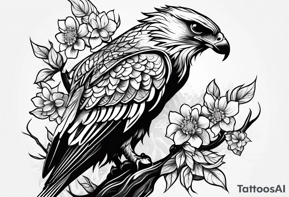 Hawk tree flower tattoo idea