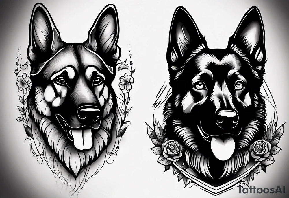 Black German shepherd portrait tattoo idea