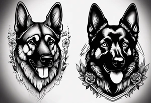 Black German shepherd portrait tattoo idea