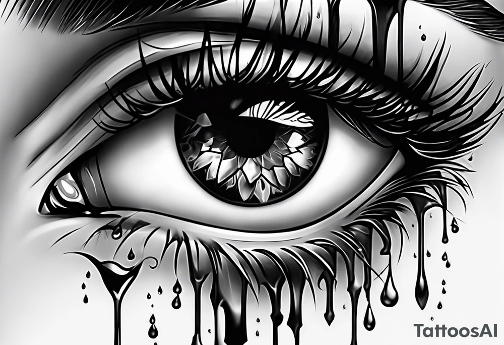 Realistic eye crying tears of tragedy death and betrayal tattoo idea