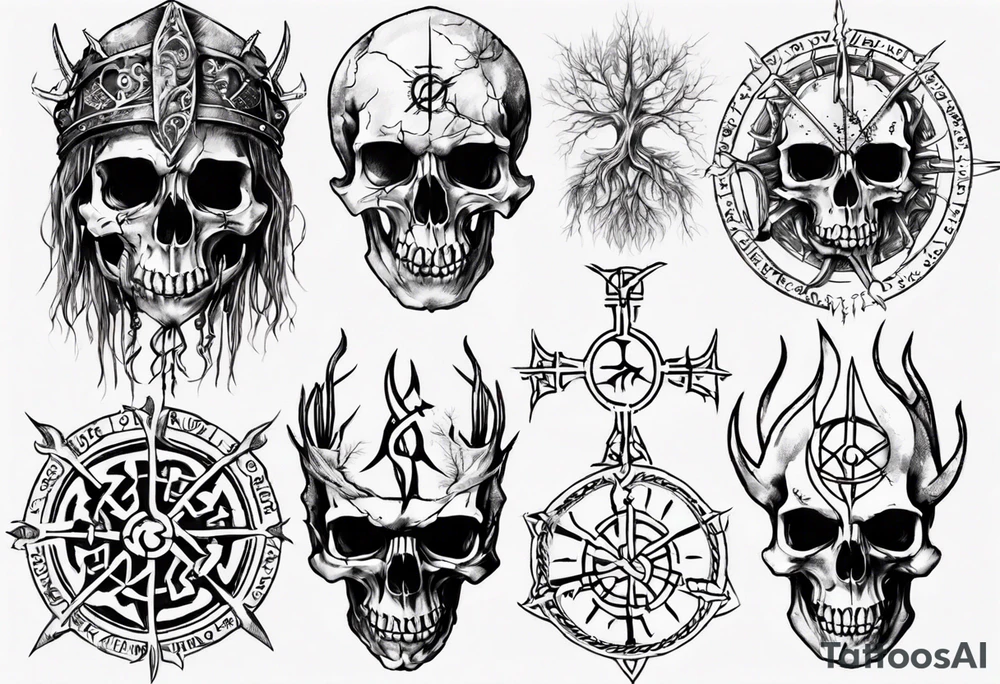 Skull, Lord of the rings, Vegvisir tattoo idea