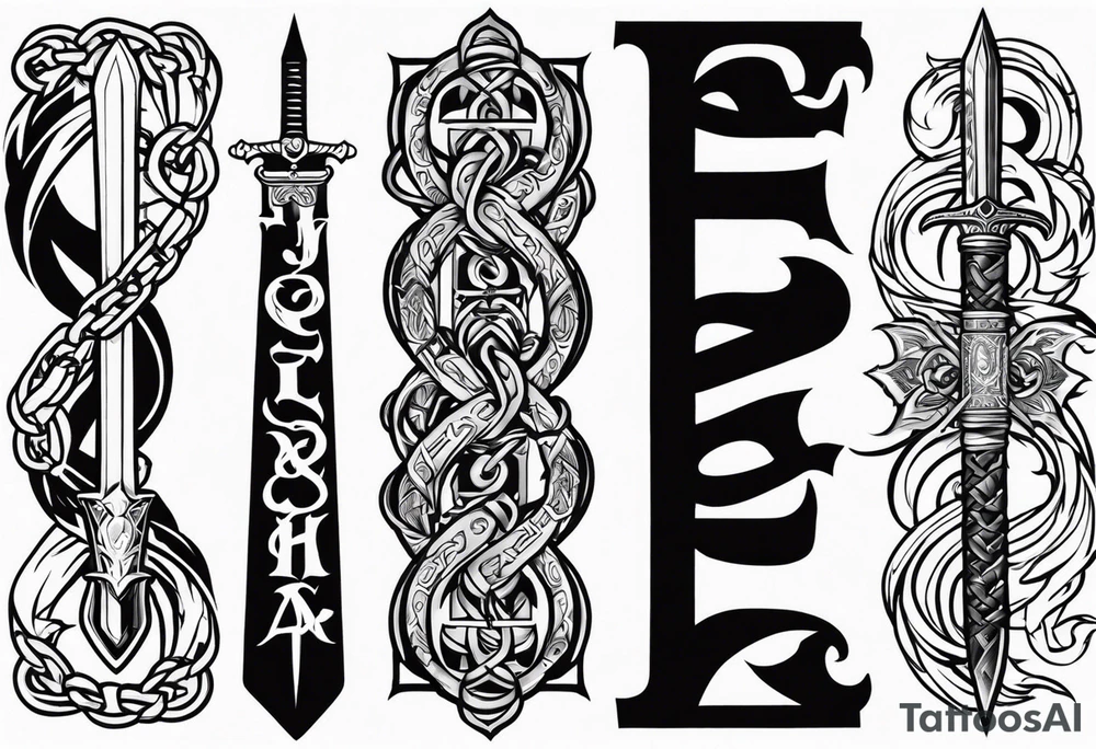 Valhalla sword fire chains family tattoo idea