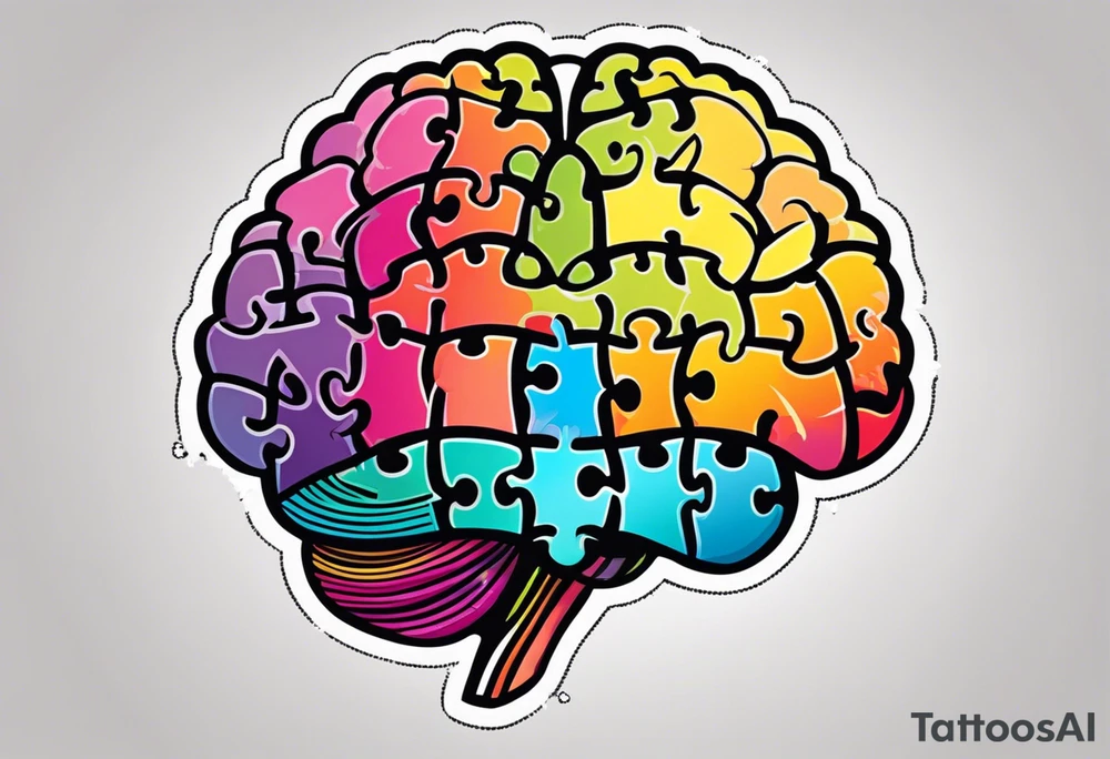 Colorful brain made of puzzle pieces tattoo idea