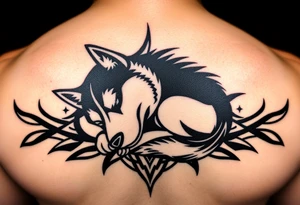 Majestic Siberian husky curled up napping tattoo idea