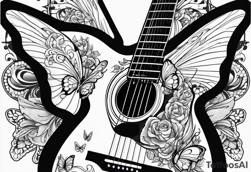 Guitar, butterfly, rainbow, Halo gaming tattoo idea