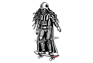 Skateboarding TALL Darth Vader with long curly hair
WORDS in star wars font "Darth Carter"
12/29/88-01/06/24 tattoo idea