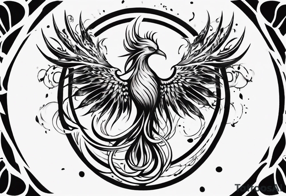 Phoenix rising blending in circles tattoo idea