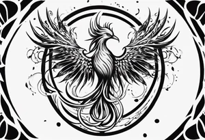 Phoenix rising blending in circles tattoo idea